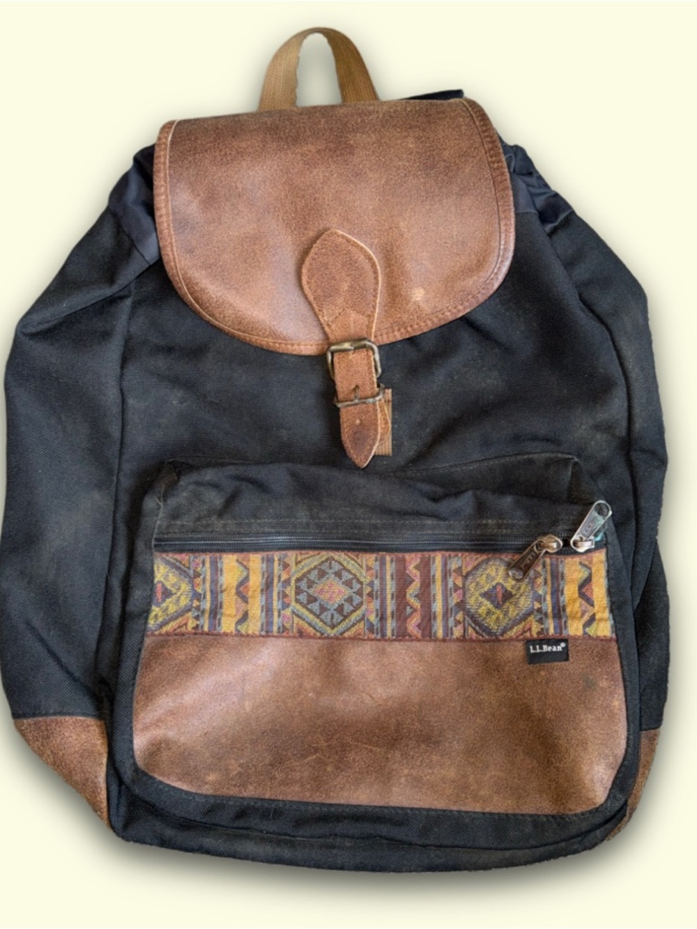 Vintage L.L. Bean Backpack Aztec Leather Buckle